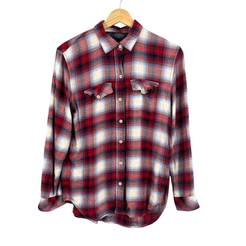 Gap Pendleton Flannel Shirt Womens Size XS Red Blue Plaid Long Sleeve Button Up